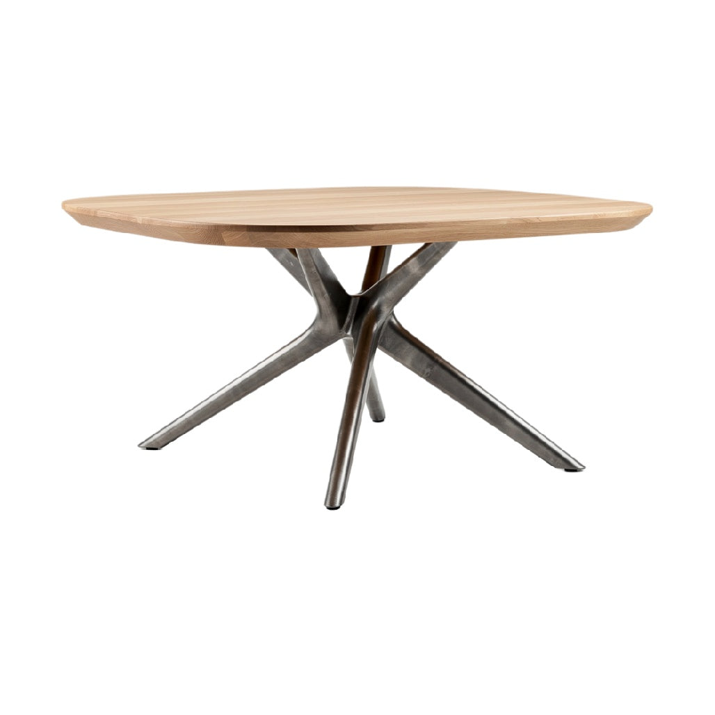 Modern Geometric Coffee Table with Wooden Top and Metal Base
